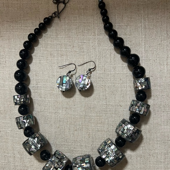 Jay King Onyx and Abalone Necklace with matching earrings
